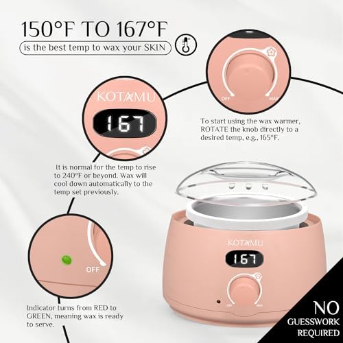 KOTAMU Pink Hair Removal Wax Kit for Women & Men, Digital Waxing Kit with 1.3lb Wax Beads for Face Eyebrow Underarm Arm Leg Chest Back Bikini Brazilian Waxing, Perfect Use at Home & Salon