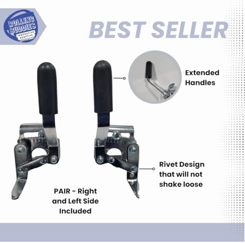 Heavy Duty Chrome Wheelchair Brakes, Wheel Locks (Pair), Side Mount Bolt-On Style for 7/8" Tubing. Fits Most Newer Medline, Drive, E&J, ALCO and Other Manual Wheelchairs