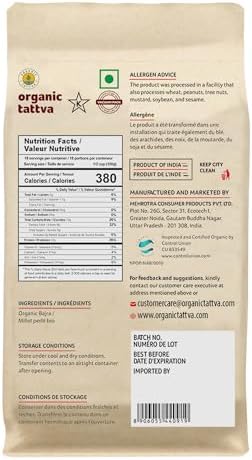 Organic Tattva Bajra Flour (4 lbs) - Indian Bajra Pearl Millet Flour - Natural Plant Based Vegan Organic Millet Atta - Kosher - No Additives - Rich in Fiber & Protein - Gluten Free - USDA Certified