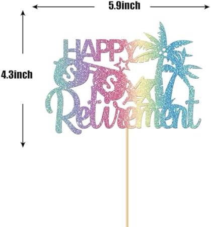 Happy Retirement Cake Topper - Going Away - Farewell Party/Goodbye Retired Party Decorations - Rainbow Glitter