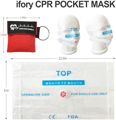 50 Packs CPR Face Shield with Keyring, CPR Pocket Mask Keychain for Emergency Kit with One Way Valve Breathing Barrier for First Aid or ADE Training