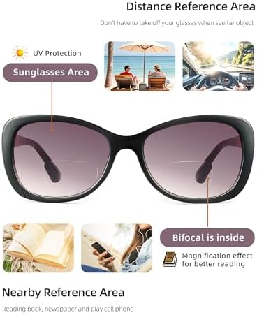 JM Bifocal Reading Sunglasses for Women Fashion Square Gradient Sun Readers Outdoor Reading Glasses UV400 Protection