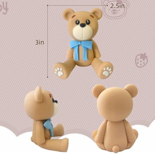 3D Bear Cake Toppers Bear Cake Decorations for Boy Girl Baby Shower Birthday Party Supplies (bule)