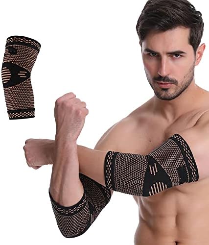 1Pair Copper Elbow Pads Fitness Sports Basketball Tennis Badminton Protection Comfortable and Breathable Elastic Arm Guard