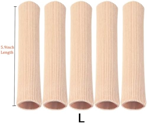 Cuttable Toe Tubes Sleeves 5 Pack Large Size, Made of Elastic Fabric Lined with Silicone Gel. Toes Sleeve Protectors Relief Toe Pressure Pain, Corn and Calluses Remover