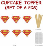 Suprman Cupcake Topper – Superhero Party Decorations for Boys, Man of Steel Birthday Cupcake Picks, Justice League Cake Toppers, Comic Hero Theme Party Supplies, Super Hero Dessert Decor