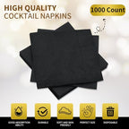 Cocktail Napkins - 1000 Count 2-Ply Black Napkins Disposable, 4.75 x 4.75 Inch Folded Paper Napkins Bulk Beverage Napkins for Dinner Wedding Bar Party and Everyday Use