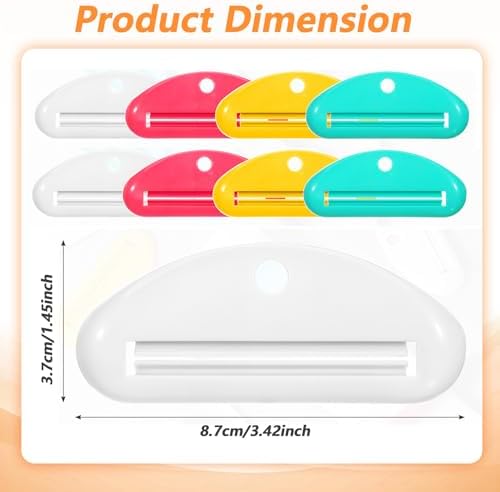 8 Pcs Toothpaste Tube Squeezer Tool, Plastic Clip Dispenser for Toothpaste & Cosmetics, Prevents Waste (4 Colors, 3.42 x 1.45 in)