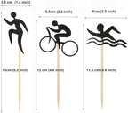 Morndew 24 PCS Black Glitter Triathlon Cupcake Toppers Swimming Running Cycling Picks for Sports Theme Party Anniversary Party Birthday Party Baby Shower Wedding Party Decorations