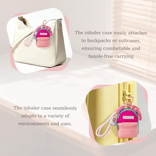 Asthma Inhaler Case,Inhaler Holder with Keychain, Small Travel Medication Organizer for Adults Kids,Spacer Bag with a Lanyard and a Keychain（Only Storage Bag） (Pink)