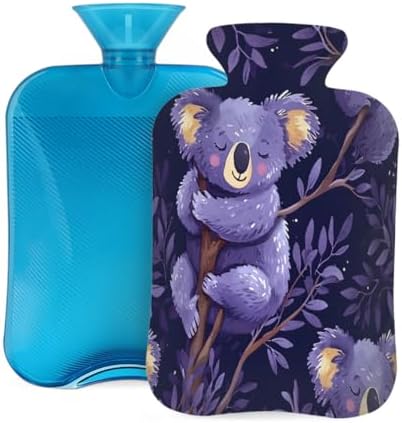Hot Water Bottle with Cover, Purple Koala Tree 2L Hot Water Bag for Hot/Cold Compress, Hand Feet Warmer, Menstrual Cramps, Neck and Shoulder Pain Relief
