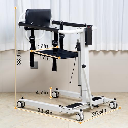 Electric Patient Lift Transfer Chair, Foldable & Portable Design, Adjustable Height/Width for Safe Transfers Between Bed, Wheelchair, Toilet, Car & More (Electric Patient Lift Transfer Chair)