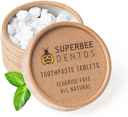 SuperBee Dentos Toothpaste Tablets & Biodegradable Bamboo Toothbrushes, 150 Tabs, Fluoride Free & Eco Friendly, Travel Mouthwash Tablets, Sensitive Bites Kids Adults