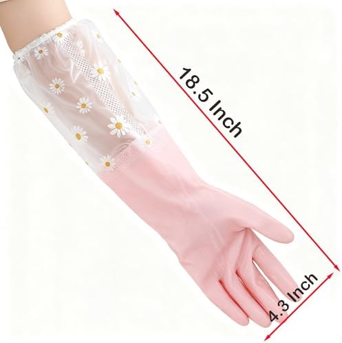 Dishwashing Cleaning Gloves Waterproof Tear-Resistant Household Rubber Cleaning Gloves with Long Elastic Cuffs