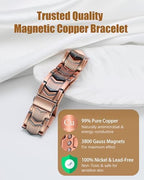 Jeracol 3X Strength Magnetic Copper Bracelet for Men - 99.9% Pure Copper Bracelet & Ring Set - Premium Fold-Over Clasp and Adjustable Length Sizing Tool & Jewelry Box