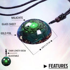 Healing Crystal Necklace for Women - 3.6 cm Green Orgonite Malachite With 66 cm Adjustable Chain, Protection Crystals & Healing Stones, Chakra for Spiritual Healing