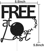 Free At Last Cake Topper, Break-up/Just Divorced Party Decoration, Divorce Cake Decors with Ball and Chain, Finally Done Cake Sign Black Glitter