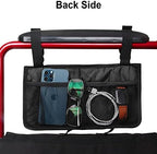 Wheelchair Side Bag, Armrest Storage Pouch with Cup Holder and Reflective Strip for Wheelchairs, Walkers or Rollators (Black)