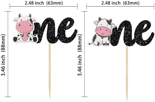 Gyufise 24Pcs Cow One Cupcake Toppers Glitter Farm Animals First Birthday Cupcake Picks Decorations for Baby Shower Kids Boys Girls 1st Birthday Party Supplies