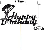 Skydiver Happy Birthday Cake Topper Skydiving Lovers Birthday Cake Decoration Parachuter Birthday Party Decors Black Glitter