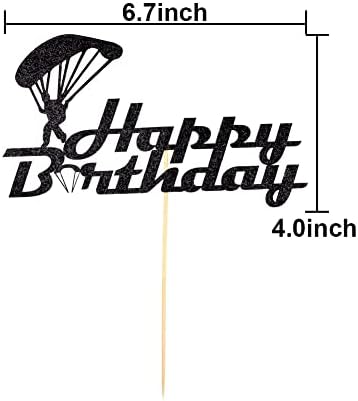 Skydiver Happy Birthday Cake Topper Skydiving Lovers Birthday Cake Decoration Parachuter Birthday Party Decors Black Glitter