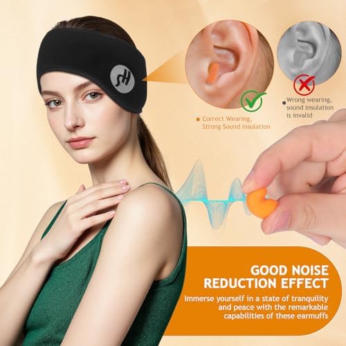 jojofuny Ear Muffs for Sleeping | Blindfold Ear Muffs All-In-One Headband and Noise Reduction Earplugs | Noise Canceling Earmuff for Sleeping, Black