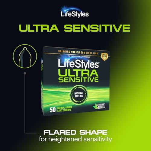 LifeStyles Ultra Sensitive Premium Lubricated Natural Latex Condoms Value Pack - 50 Count, 1 Pack - Triple Tested for Best Protection, Made with UltraGlide Silicone Lube