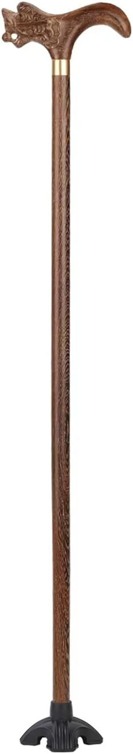 Wooden Walking Stick with 4 Feet Base Walking Cane for Elderly and Adults Lightweight Balancing Mobility Aid (Color : Brown, Size : 85cm)