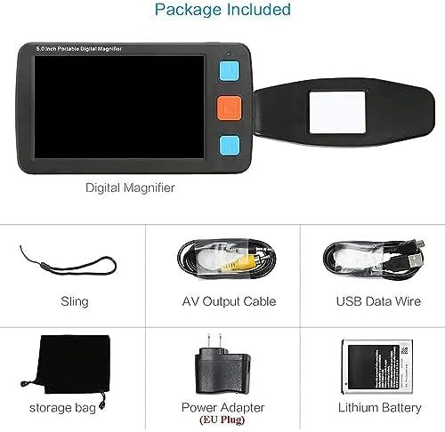 5.0 inch Portable Digital Magnifier,Handheld Portable Electronic Reading Aid Support AV Output to TV w/Rechargeable Battery,Voice Prompt Function (4-32X) for Low Vision