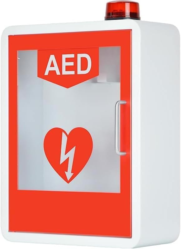 AED Defibrillator Storage Cabinet, Wall-Mounted Cardiac Defibrillation Alarm Box with Light and Alarm System, Double Switch Control, First Aid Case, Fits Most AED Models, for Home Office