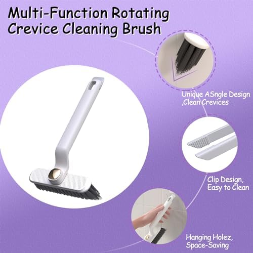 Multi-Function Rotating Crevice Cleaning Brush, 360-Degree Rotating Crevice Household Cleaning Brushes, No Dead Corners Hard Bristle Crevice Gap Brush Tool for Bathroom Household Kitchen (White)