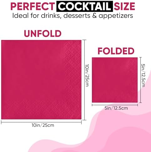 Perfect Stix Pink Beverage Napkins, 2-Ply, Disposable Cocktail Napkins for Party, Dinner, Wedding, Birthday, 50 Count