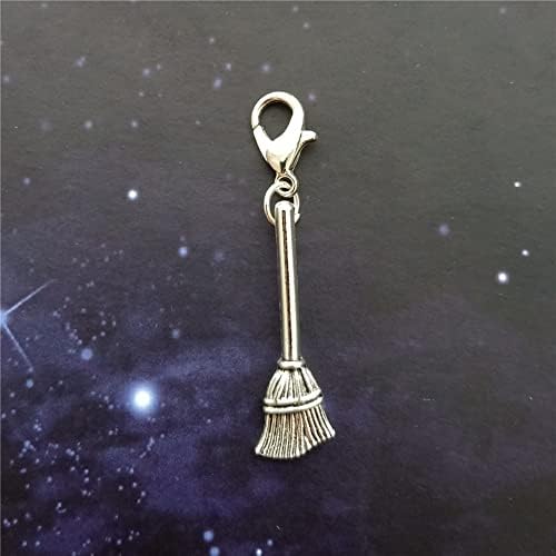 2pc Clip on Charm Set Witch Jewelry Broom Zipper Pull Wizard Charm Witch Hat Pendant