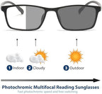 K.LAVER Premium Progressive Multifocal Reading Glasses Photochromic Lens TR90 Black Rectangle Seamless Transition Sunglasses