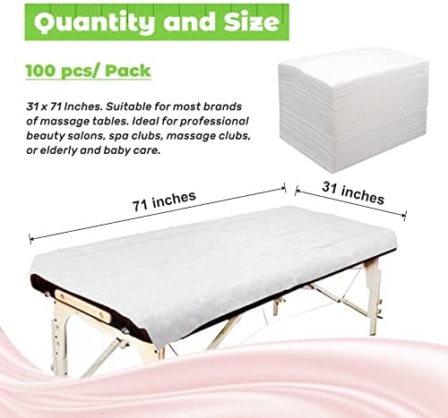 100pcs Massage Table Sheets, Disposable Bed Sheets Soft Non woven Fabric Spa Bed Sheets Breathable For Massage Beauty Salon Eyelash Wax Tattoo Bed Covers, 31" x 71" White