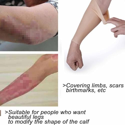 Silicone False Calf,Silicone Calf Pads Leg Arm Enhancer, Realistic Fake Calf Leg Silicone Sleeve,Silicone Arm Concealer Cover, Calf Corrector for Crooked Or Thin Legs Arms Scar Cover Sleeves(Large)