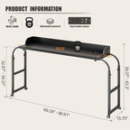 HWB Bed Table with Wheels for King Size, Over Bed Desk with Adjustable Height for Laptop, Overbed Table with Charging Station & LED Lights, Rolling Tables with AC Outlets, Black