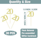 Sotpot 30PCS Gold Glitter 20th Birthday Cupcake Toppers Cheers to 20 Years Cupcake Picks for 20th Birthday Anniversary Party Decorations