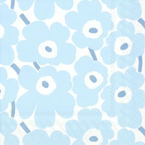IHR Ideal Home Range Party Napkins Marimekko Disposable 3-Ply Paper Lunch Napkin Pack, 6.5" x 6.5", Mini Unikot (Light Blue), 20-Count