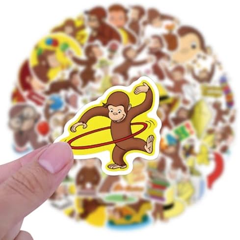 61 Pcs Curious George Monkey Storybook Cartoon Vinyl Waterproof Stickers for Water Bottle Laptop Motorcycle Skateboard Phone for Adults for Birthday Party Choice Decorative Supplies Favors