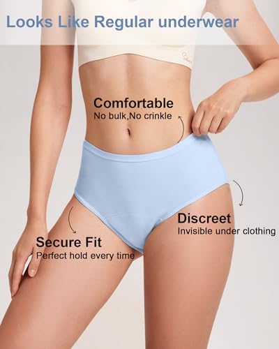 Incontinence Underwear for Women Cotton Washable Leakproof Underwear Reusable Light Bladder Control Panties 40ml 3Pack (Large, 3 Color)