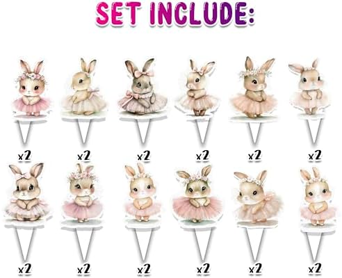 24 Pcs Bunny Cupcake Toppers - Adorable Pink Tutu Rabbit Picks for Kids Parties, Baby Showers & Baking Decorations