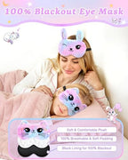 3 Pcs Cute Animal Kids Sleep Mask, 100% Blackout Eye Masks for Girls, Soft & Comfortable Plush Eye Covers with Adjustable Strap for Sleeping, Travel, Home, Party (Unicorn/Cat/Bunny)