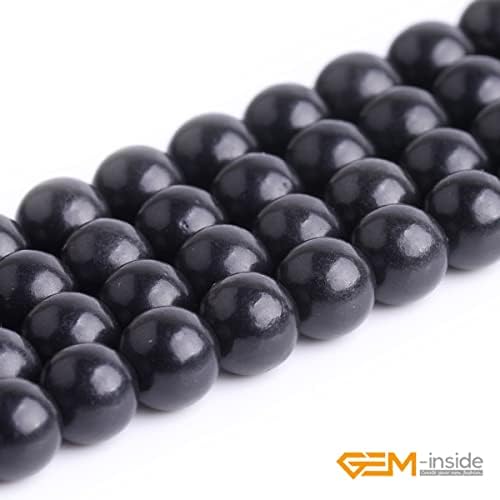 GEM-Inside 6mm Natural Black Russian Shungite Polished Round Stone Chakra Beads for Jewelry Making Full 15" Strand Power Energy Healing Stone