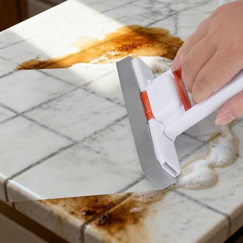 Juome Mini Foldable Desktop Mop - Portable Self-Squeeze Sponge Cleaning Tool, Wet and Dry Use Cleaning System, Mini Mop for Kitchen Counter, Bathroom, Glass (3 Sponge Head + 2 Squeeze Handle)