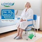 Drop Arm Bedside Commode with Linners, Commode with Padded Seat and Backrest, 500lbs Capacity, 5.81QT Removable Bucket, Adjustable Height Portable Toilet for Adults, Blue