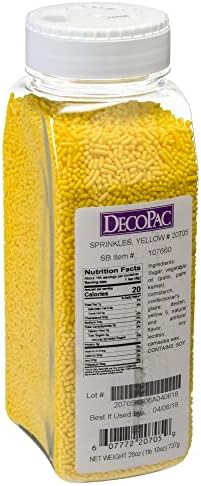 DecoPac Yellow Sprinkles | Extra Large 26oz Pack | Cake Sprinkle Mix, Fancy Sprinkles For Cake Decorating, Handheld Container, Candy Sprinkles, Cake Sprinkles - Yellow