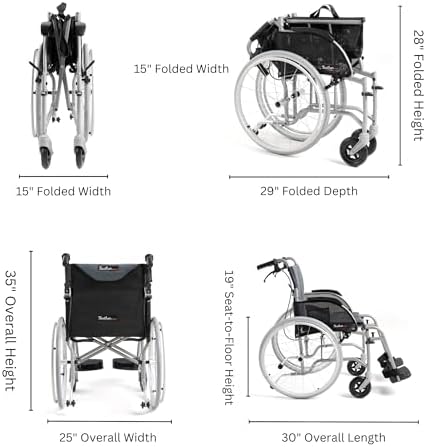 FeatherMobility - Red Lightweight Folding Wheelchair - 13.5 lbs, 18" Seat Width - with Swingaway Legrests, Anti-tippers, and Quick Release Wheels - 300 lbs Capacity