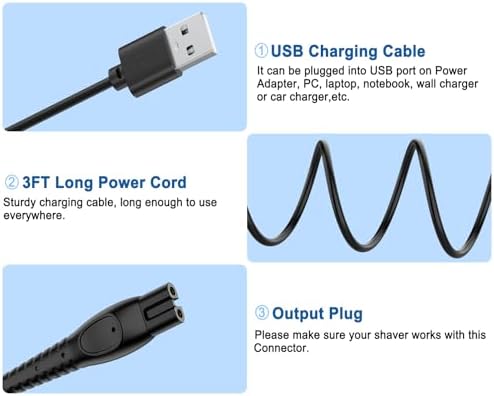 Meliya 2-Pack Charger Cable for Philips Sonicare Cordless Power Flosser 3000, 3.3ft Replacement USB Charger for Philips Sonicare One Rechargeable Toothbrush