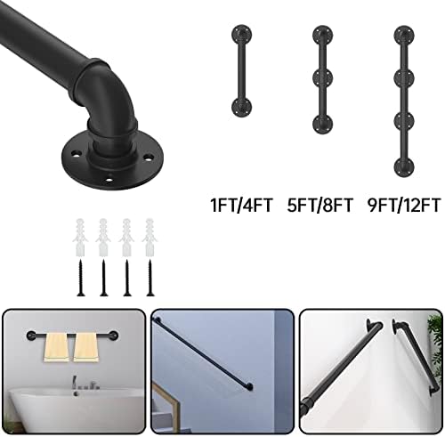 11Feet Industrial Pipe Stair Handrail，Staircase handrail for Outdoor and Indoor Stairs Loft Porch HandRail ，Bathtub Grab Bars Handrails, (Rustic/Matte Black),Easy for Installation，Modern Look
